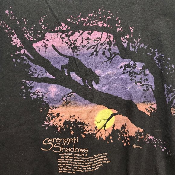 Vtg Mens Serengeti Shadow T Shirt Medium 1990 Ken Drewke Black Single Stitch - Picture 3 of 7